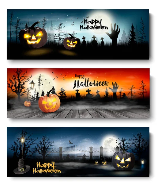 Trois Bannières Fantômes Halloween Vecteur — Image vectorielle