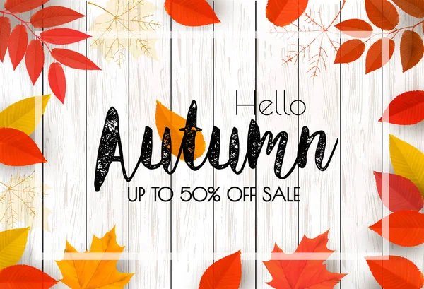 Autumn Background Colorful Leaves Shopping Sale Vector — Stock Vector