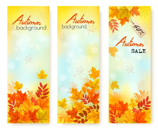 Три Осенних Баннера Цветными Листьями Вектор Перемен — стоковый вектор