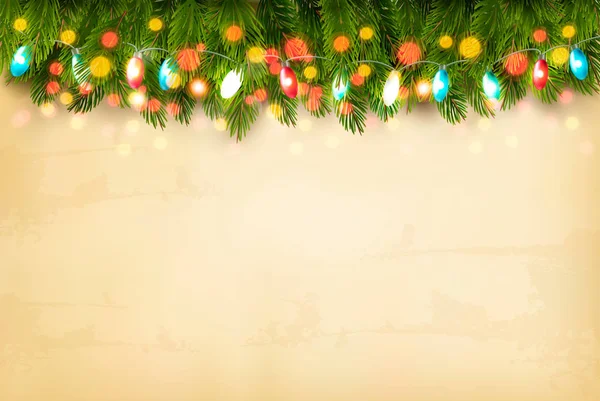 Weihnachtsdekoration Mit Baumzweigen Und Bunten Girlanden Vektor — Stockvektor