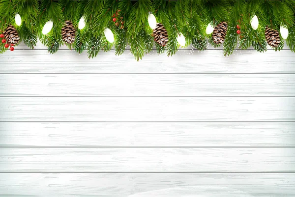 Tło Wakacje Christmas Gałęzi Drzewa Garland Drewniany Znak Wektor — Wektor stockowy