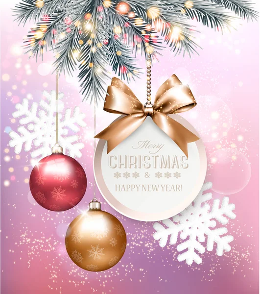 Holiday Kerstmis Achtergrond Met Sneeuwvlokken Een Kleurrijke Ballen Vector — Stockvector