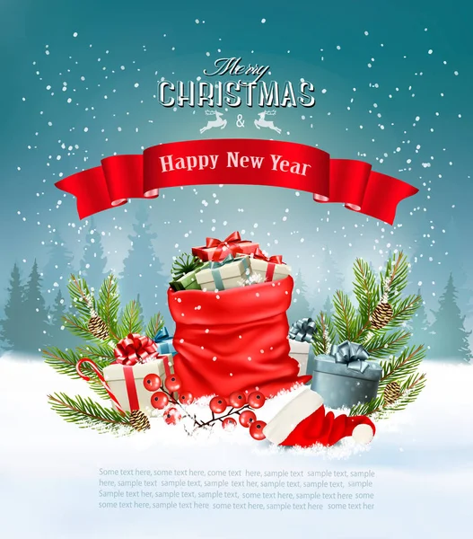 Christmas Holiday Background Red Sack Full Presents Vector — Stock Vector