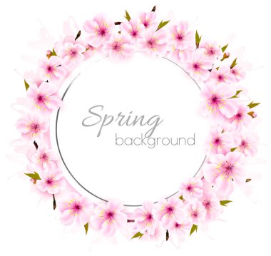 Bahar arka plan ile bir pembe çiçek açan sakura. Vektör.