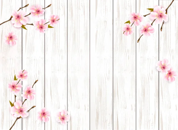 樱花日本樱桃分枝的木制背景 — 图库矢量图片