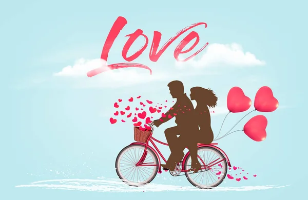 Valentin Nap Háttér Egy Szív Alakú Ballons Egy Kerékpár Silhouelle — Stock Vector