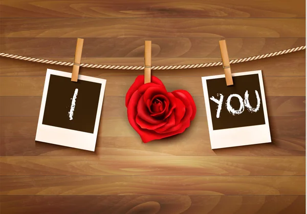 Tvaru Srdce Růže Lano Fotografie Den Svatého Valentýna Pozadí Vektor — Stockový vektor