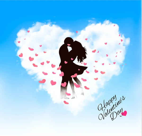 Valentine holiday background with heart cloud and silhouette. Vector.