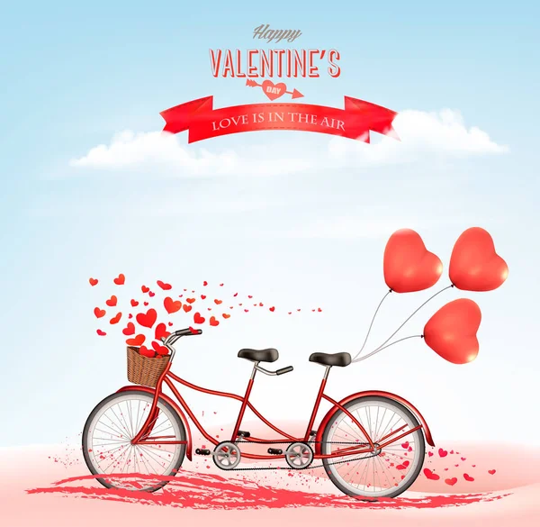 Valentine Day Holiday Background Tandem Bicycle Heart Shape Balloons Concept — Stock Vector
