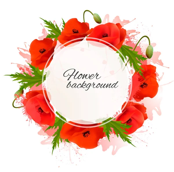 Flower Nature Background Red Poppies Vector — Stock Vector