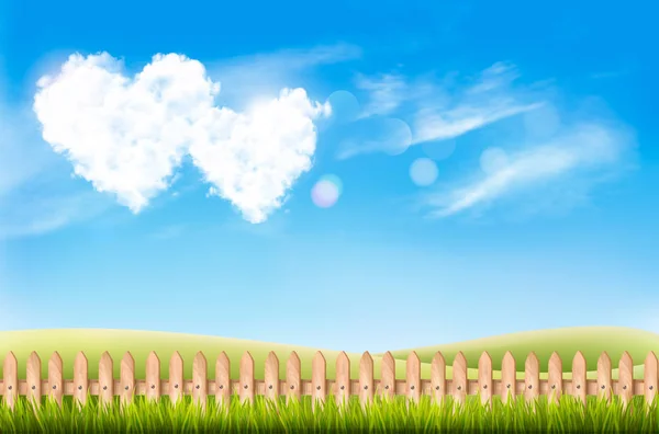 Nature Background Blue Sky Two Heart Shape Clouds Valentine Day — Stock Vector