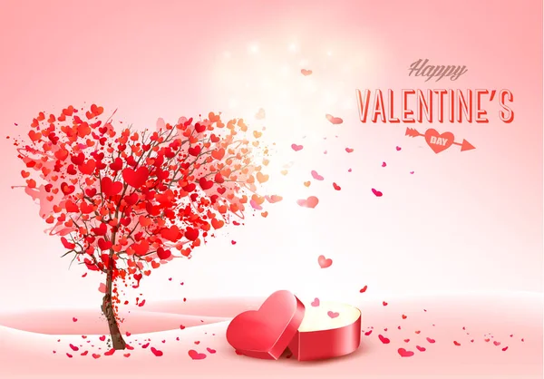 ハートのツリーと赤マジック ボックスとバレンタインの日休日背景 愛の概念 ベクトル — ストックベクタ