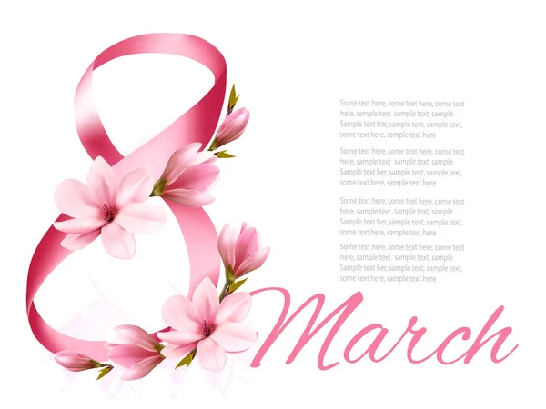 8 березня ілюстрація з рожевими квітами. Міжнародна жіноча — стоковий вектор