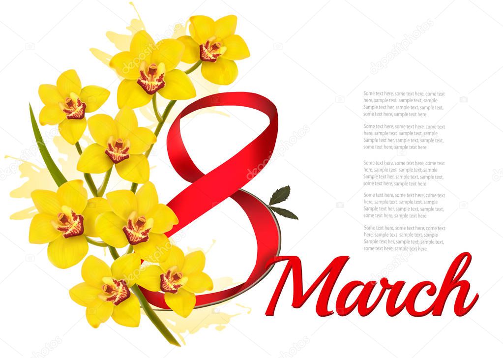 8th March illustration. Holiday yellow flowers background. Vecto