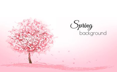 Güzel arka plan ile bir pembe çiçek açan sakura ağacı. Vektör.