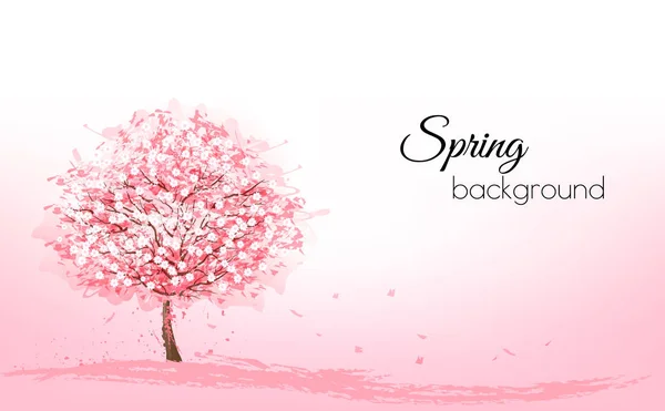 Beautiful background with a pink blooming sakura tree. Vector. — Stock Vector