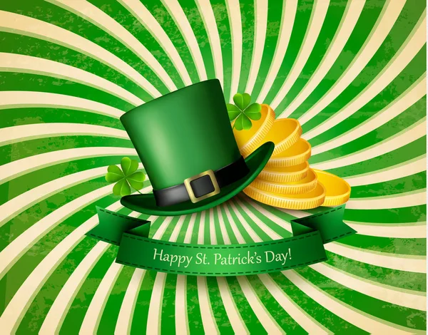 Fond Saint Patrick avec un chapeau vert et des pièces d'or . — Image vectorielle