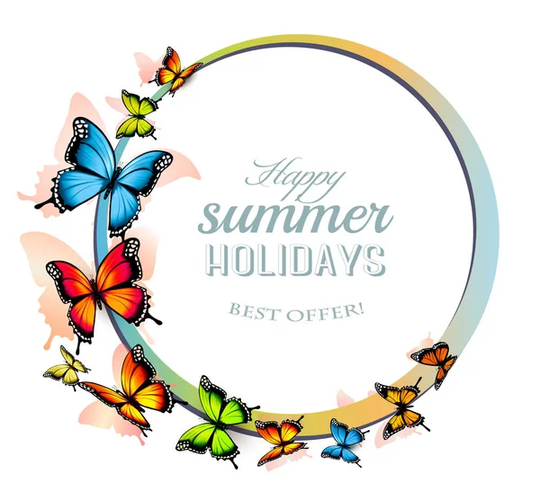 Boldog nyaralás háttér színes pillangók. Vecto — Stock Vector