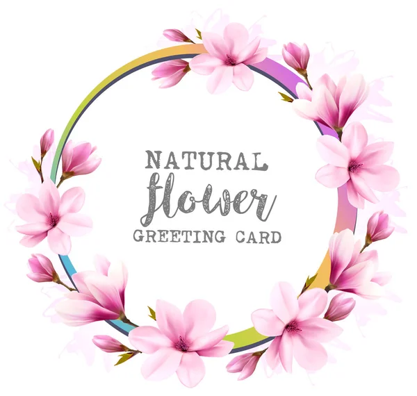 Φυσικό vintage ευχετήρια κάρτα με ροζ magnolia. Διάνυσμα. — Διανυσματικό Αρχείο