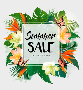 Egzotik yaprakları ile tropikal yaz Satılık arka plan ve Coloful F