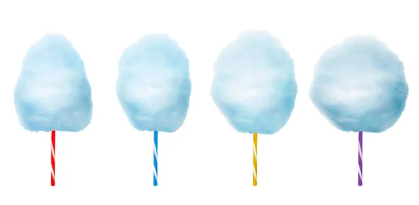 Vector Realistische Katoen Snoepjes Kleurrijke Zoetwaren Candyfloss Stokken Zoete Suiker — Stockvector