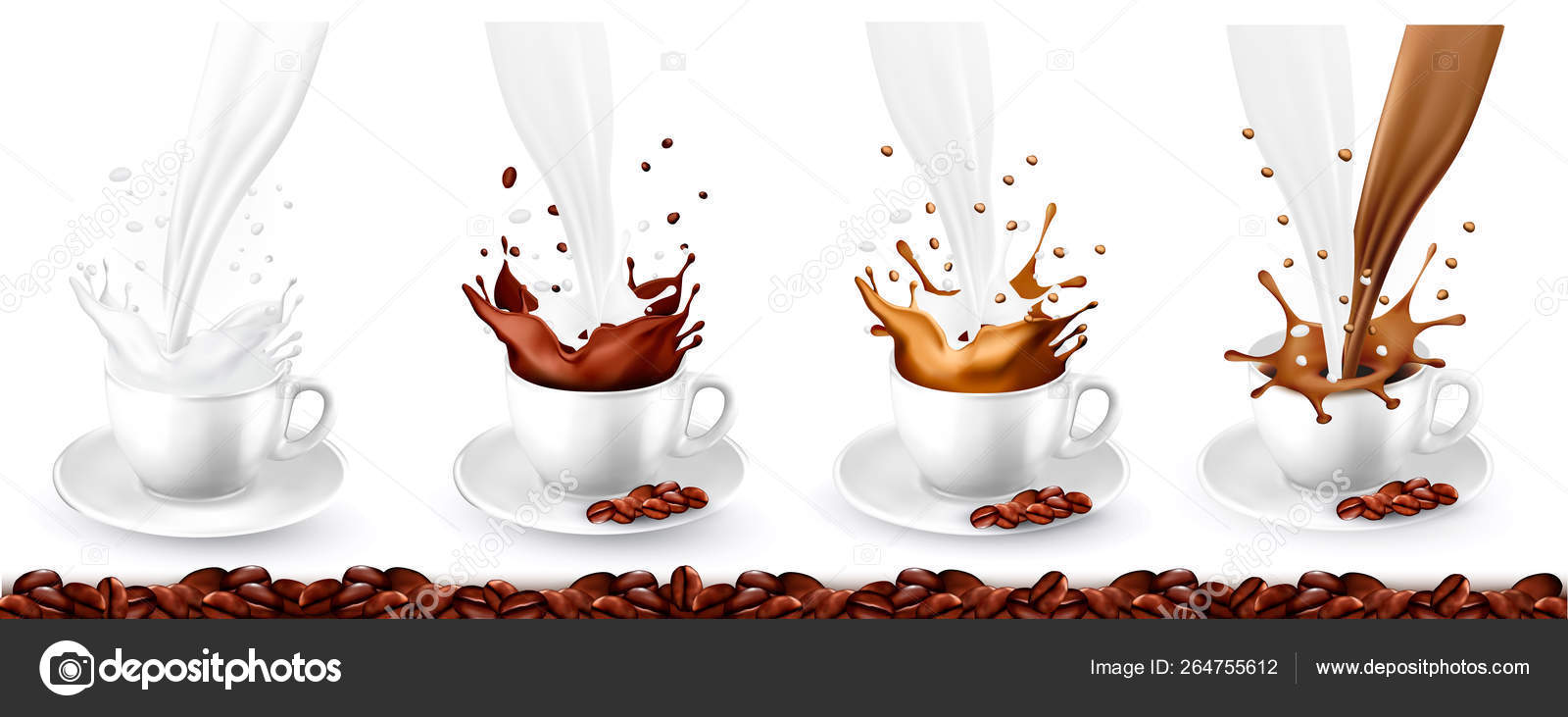 Set Of Coffee Cappuccino And Milk Splash In Cups Vector Illust Stock Vector C Almoond