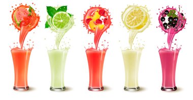 Bir bardak meyve suyu sıçrama seti. Çilek, guava, nane,