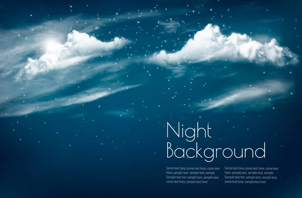 Natthimmel bakgrund med vita moln och måne. Vektor — Stock vektor