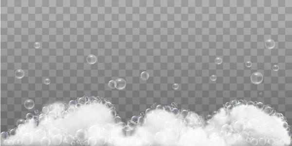 Zeep schuim en bubbels op transparante achtergrond. Vector Illustra — Stockvector