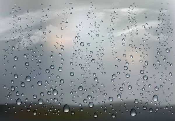 Tetes hujan realistis pada jendela transparan. Vektor - Stok Vektor