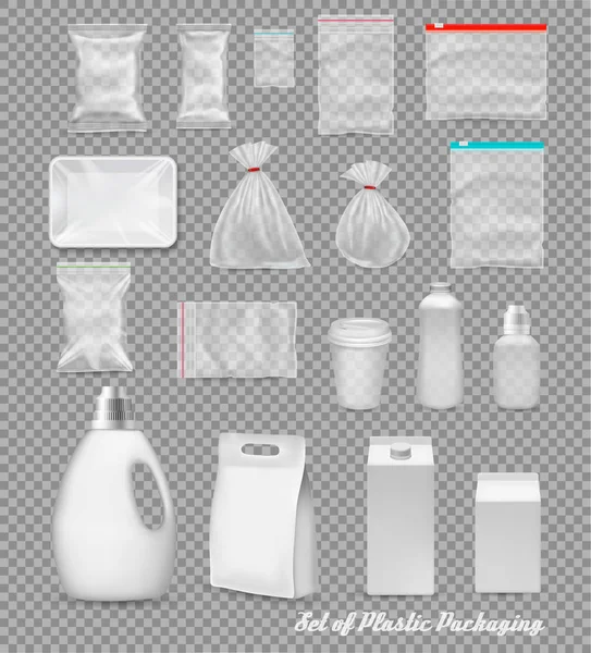 Collecte d'emballages plastiques en polypropylène - sac, plateau, tasse , — Image vectorielle