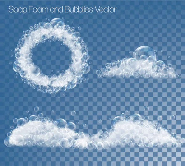 Set of soap foam and bubbles on transparent background. Vector i — Stock Vector