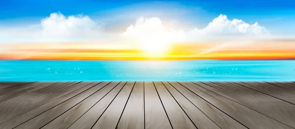 夏休みパノラマ。青い海と太陽の熱帯のビーチ — ストックベクタ