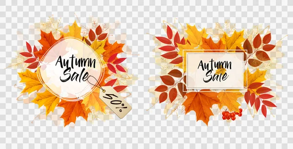 Höstens kort med färgglada löv. Vektor. — Stock vektor