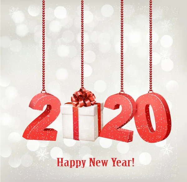 Fondo de Año Nuevo 2020 con caja de regalo. Vector . — Archivo Imágenes Vectoriales