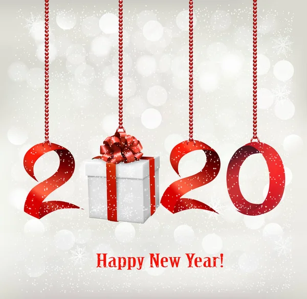 2020 Новий рік фон з подарунковою коробкою та червоними стрічками. Векторні . — стоковий вектор