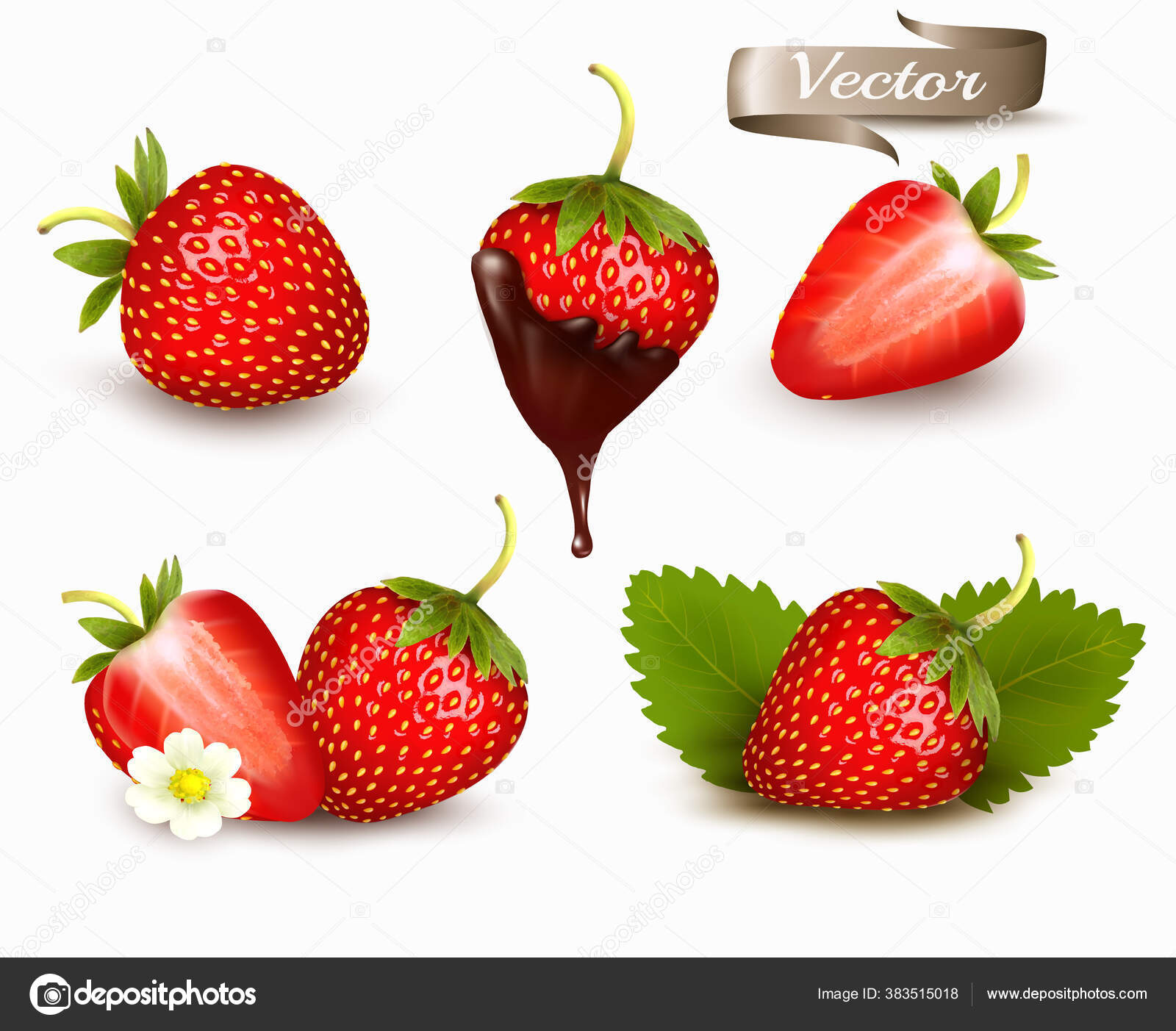Image vectorielle Entier Tranche Fraise Fraise Dans Chocolat Ensemble  Réaliste Vecteurs Isolés par ©almoond - 383515018, image size:1600x1403