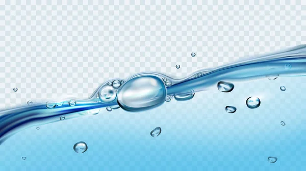 Голубые Волны Воды Воздушными Пузырями Шарами Прозрачном Фоне Векторная Иллюстрация — стоковый вектор