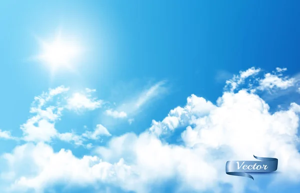 Blue Sky Nature Background White Transparent Clouds Sun Vector Background — Stock Vector