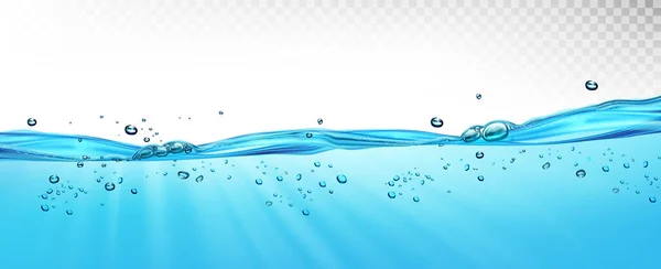 Водные Волны Пузырьками Воздуха Солнечными Лучами Прозрачном Фоне Векторная Иллюстрация — стоковый вектор