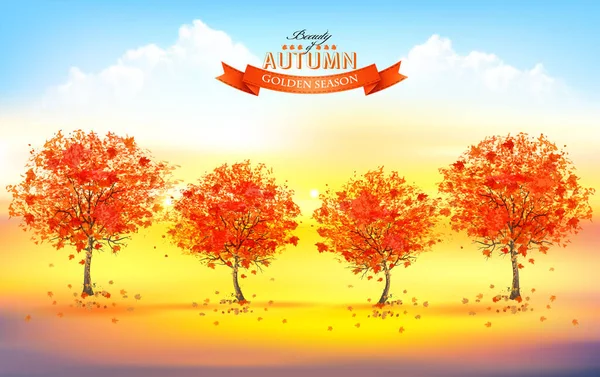 Krásné Podzimní Přírodní Pozadí Stromy Krajinou Vektor — Stockový vektor