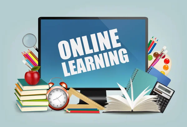 Zpátky Školy Během Pandemie Covid Zpátky Online Školy Koncept Learningu — Stockový vektor