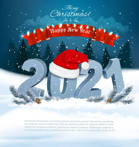 Fondo Navideño Navideño Con Santa Hat Letras Azules Negrita 2021 — Archivo Imágenes Vectoriales