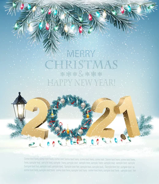 Christmas New Year Holiday Background 2021 Wreath Vector Illustration — Stock Vector
