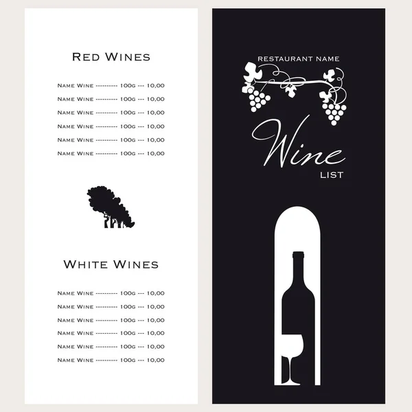 Menu Vinhos Brancos Tintos — Vetor de Stock