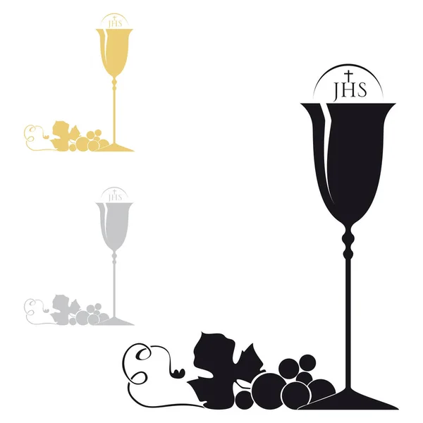 İki renk değişimleri ile beyaz bir arka plan üzerinde siyah üzüm ve hostia Kupası