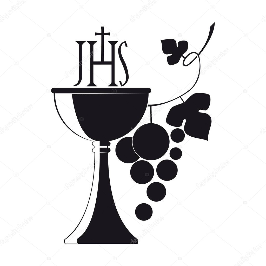 Cup and bunch of grapes.
