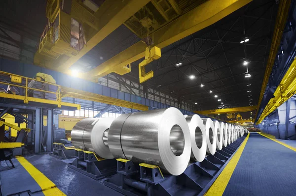 Packed rolls of steel sheet, Cold rolled steel coils — Stock Photo, Image