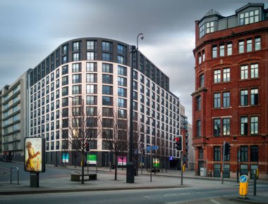 Erken hafta sonu sabah merkezinde Manchester Manchester, Büyük Britanya - March23, 2018: boş sokaklarda