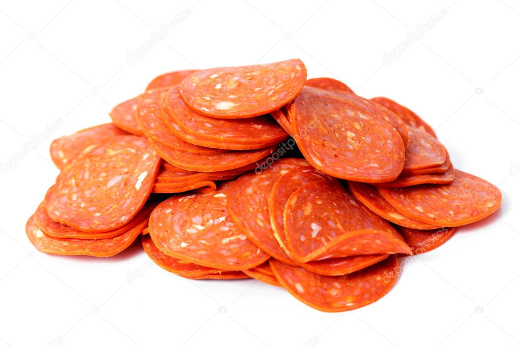 Processed sliced classic yummy pepperoni salami 